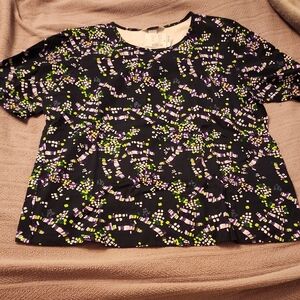 NWT - Christopher & Banks -Chic Navy and Purple Patterned Short Sleeve Top